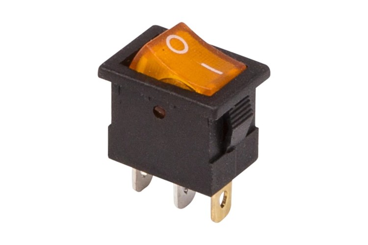 Выключатель клавишный REXANT 12V 15А (3с) ON-OFF ( уп.10 штук ) желтый с подсветкой Mini (RWB-206-1, SC-768) 36-2172