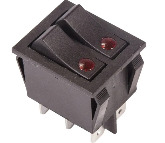 Выключатель клавишный REXANT 250V 15A (6с) ON-OFF ( уп.10 штук ) черный с подсветкой ДВОЙНОЙ (RWB-512, SC-797) 36-2430