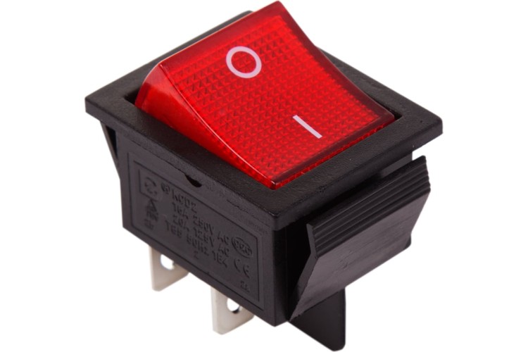 Выключатель клавишный REXANT 250V 20A (4с) ON-OFF ( уп.10 штук ) красный с подсветкой (RWB-502, SC-767, IRS-201-1) 36-2340