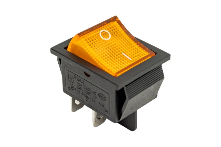 Выключатель клавишный REXANT 250V 16A (4с) ON-OFF ( уп.10 штук ) желтый с подсветкой (RWB-502, SC-767, IRS-201-1) 36-2333