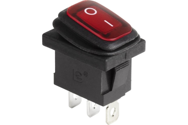 Выключатель клавишный REXANT 250V 6А (3с) ON-OFF ( уп.10 штук ) красный с подсветкой Mini ВЛАГОЗАЩИТА(KCD1-201-4W) 36-2175