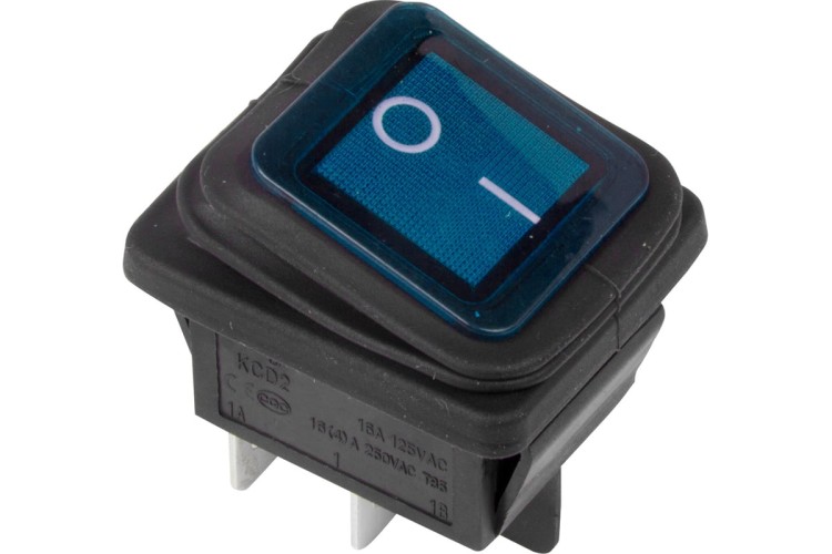 Выключатель клавишный REXANT 250V 15А (4с) ON-OFF ( уп.10 штук ) синий с подсветкой ВЛАГОЗАЩИТА (RWB-507) 36-2361