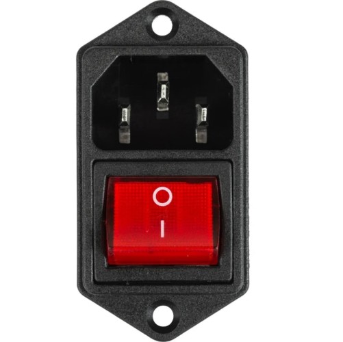 Выключатель клавишный REXANT 250 V 6 А (4с) ON-OFF ( уп. 10 штук ) красный с подсветкой и штекером C14 3PIN 36-2282 - изображение 2