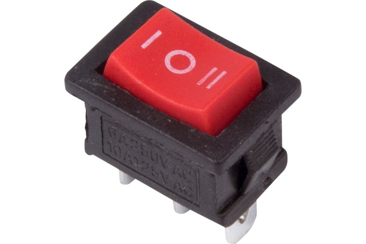 Выключатель клавишный REXANT 250V 6А (3с) ON-OFF-ON ( уп.10 штук ) красный с нейтралью Mini (RWB-205, SC-768) 36-2144