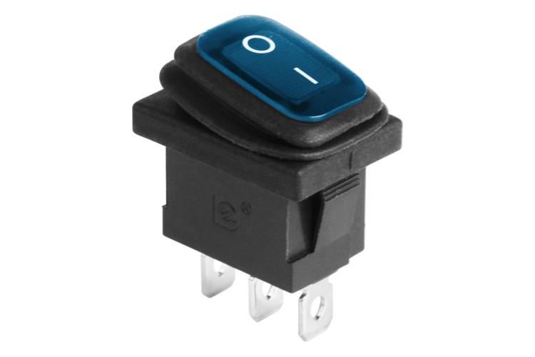 Выключатель клавишный REXANT 250V 6А (3с) ON-OFF ( уп.10 штук ) синий с подсветкой Mini ВЛАГОЗАЩИТА (KCD1-201-4W) 36-2176