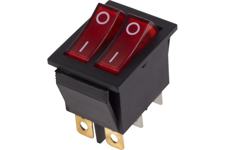 Выключатель клавишный REXANT 250V 15A (6с) ON-OFF ( уп.10 штук ) красный с подсветкой ДВОЙНОЙ (RWB-511, SC-797) 36-2410