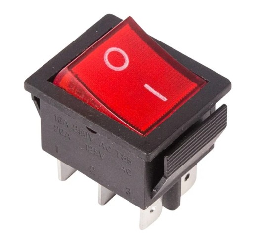 Выключатель клавишный REXANT 250V 15A (6с) ON-ON красный с подсветкой (RWB-506, SC-767) индив.уп. 36-2350-1