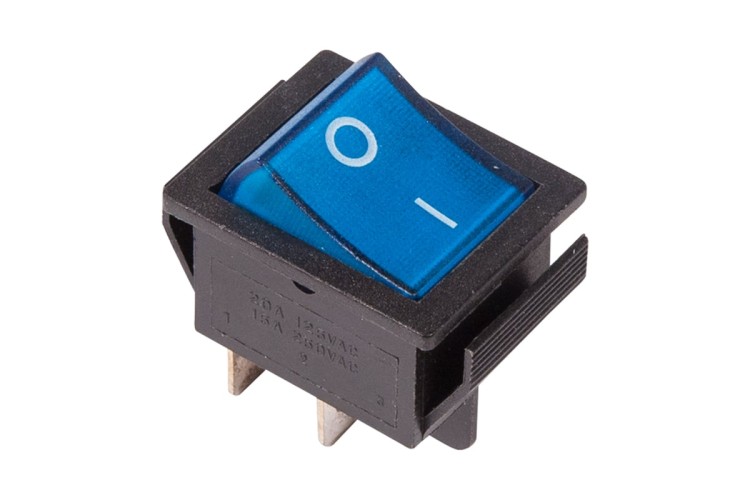 Выключатель клавишный REXANT 250V 16A (4с) ON-OFF ( уп.10 штук ) синий с подсветкой (RWB-502, SC-767, IRS-201-1) 36-2331