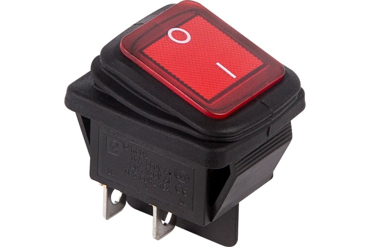 Выключатель клавишный REXANT 250V 15А (4с) ON-OFF ( уп.10 штук ) красный с подсветкой  ВЛАГОЗАЩИТА  (RWB-507) 36-2360