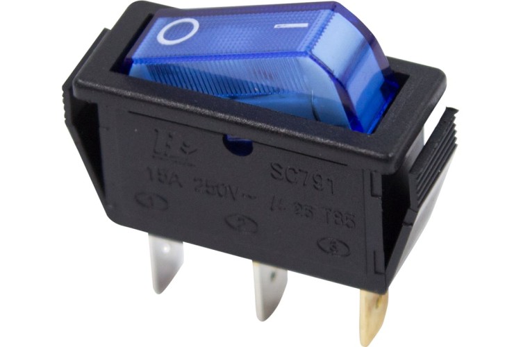 Выключатель клавишный REXANT 250V 15А (3с) ON-OFF ( уп.10 штук ) синий с подсветкой (RWB-404, SC-791, IRS-101-1C) 36-2211