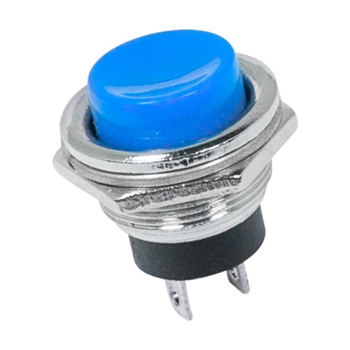Выключатель-кнопка REXANT 250V 2А (2с) OFF-(ON) металл Ø16.2 синяя (RWD-306) (уп. 10 штук ) 36-3352