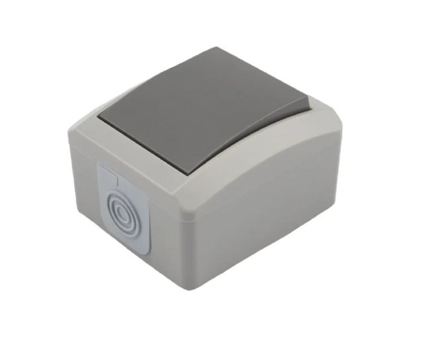 Выключатель Kranz KR-78-0608 одноклавишный INDUSTRIAL IP54, о/у, серый