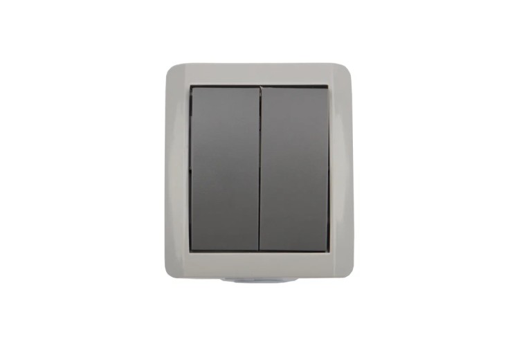 Выключатель Kranz KR-78-0609 двухклавишный INDUSTRIAL IP54, о/у, серый - изображение 3