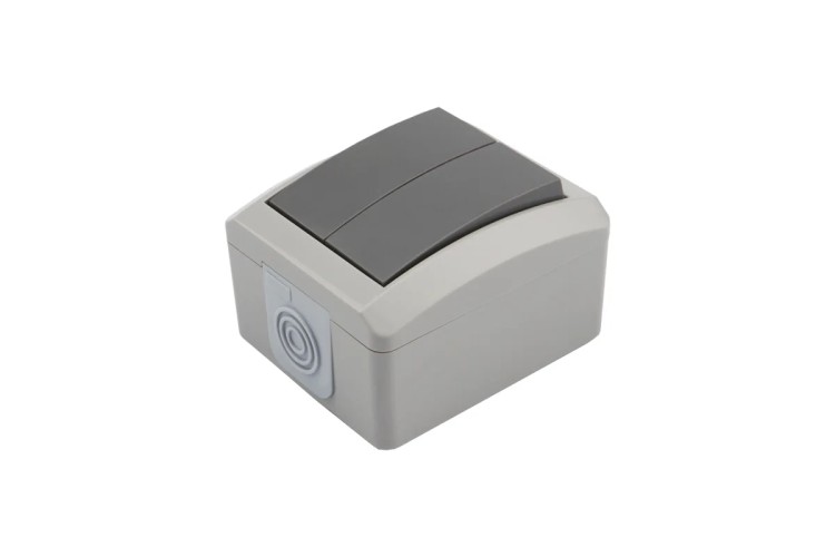 Выключатель Kranz KR-78-0609 двухклавишный INDUSTRIAL IP54, о/у, серый