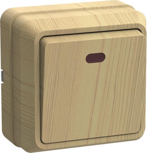 Выключатель одноклавишный IEK Октава ВС20-1-1-ОС 10А IP20 с индикацией, сосна EVO11-K03-10-DC