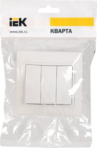 Выключатель трехклавишный IEK Кварта ВС10-3-0-КБ 10А IP20, белый EVK30-K01-10-DM - изображение 2