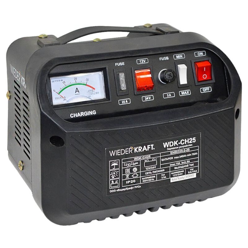 Устройство зарядное для аккумуляторов WIEDERKRAFT до 240А/ч 12/24V ток зарядки 8/16А WDK-CH25
