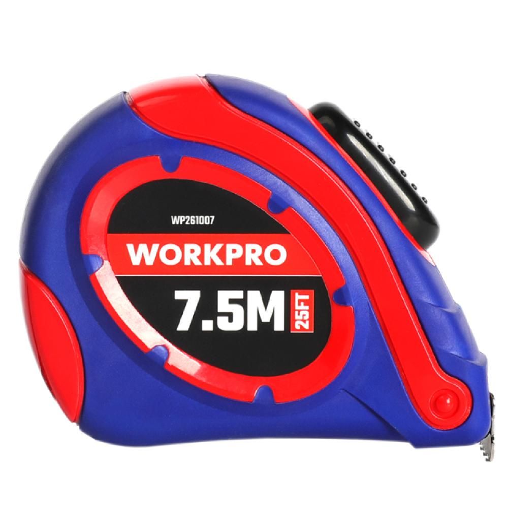 Рулетка WORKPRO пластмассовая 7.5м(25фут)*25мм самоблокирующаяся