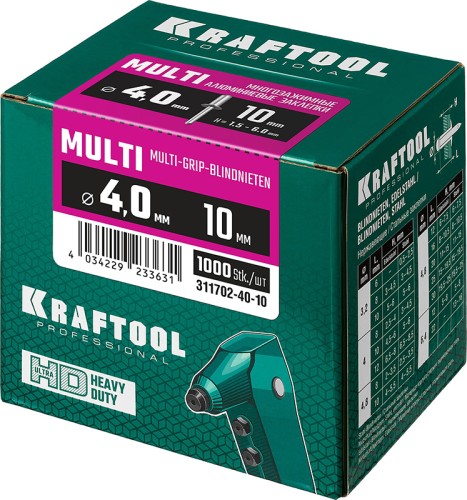 Заклепка алюминиевая KRAFTOOL 4,0 х 10 (уп.1000 шт.) многозажимная multi 311702-40-10 - изображение 4