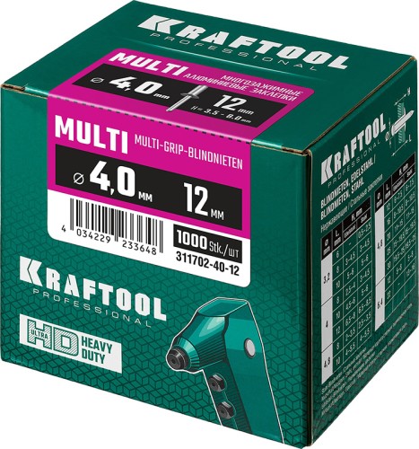 Заклепка алюминиевая KRAFTOOL 4,0 х 12 (уп.1000 шт.) многозажимная multi 311702-40-12 - изображение 4