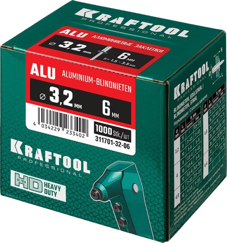 Заклепка алюминиевая KRAFTOOL 3,2 х  6 (уп.1000 шт.) 311701-32-06 - изображение 4