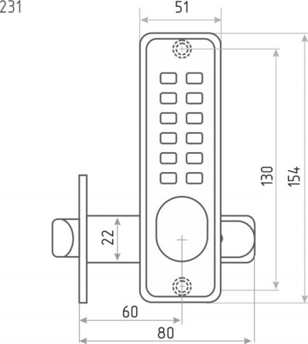 Замок накладной кодовый НОРА-М 231 с блокир. автозапирания "Матовый никель"  7332 - изображение 2