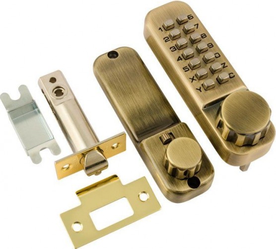 Замок накладной кодовый НОРА-М 101 с блокир. автозапирания "Старая бронза" 7314