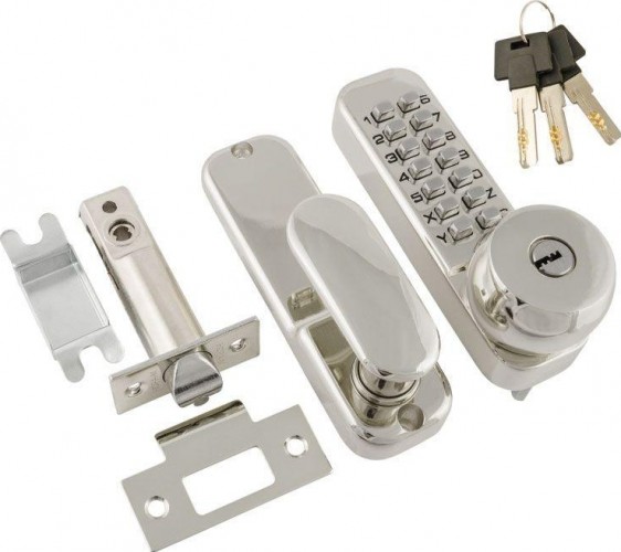 Замок накладной кодовый НОРА-М 370 с блокир. автозапир. и цилиндром "Хром" 7336