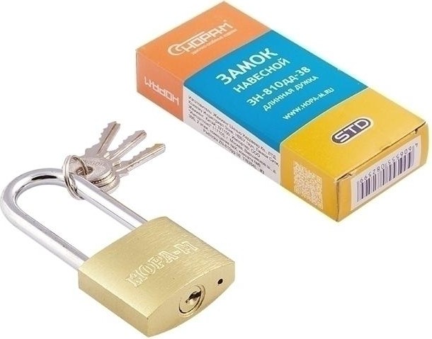 Замок навесной НОРА-М ЗН-810дд с длинной дужкой "Латунь" 38 мм 16883 - изображение 2