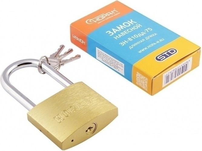Замок навесной НОРА-М ЗН-810дд с длинной дужкой "Латунь" 75 мм 16886 - изображение 2