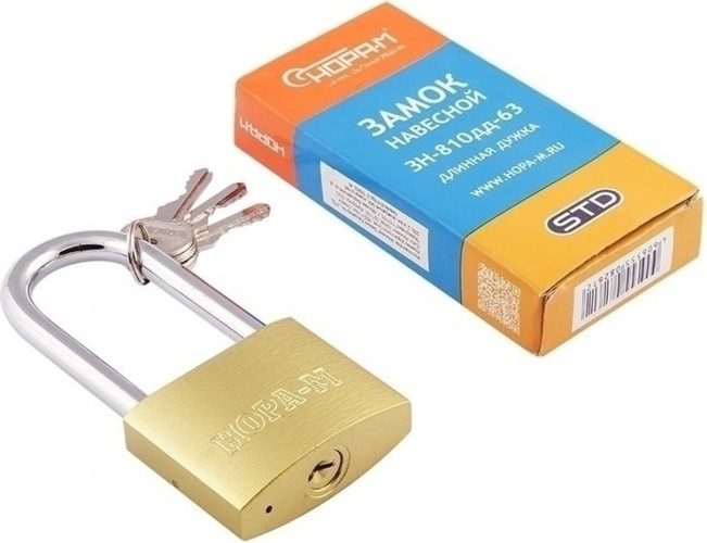 Замок навесной НОРА-М ЗН-810дд с длинной дужкой "Латунь" 63 мм 16885 - изображение 2
