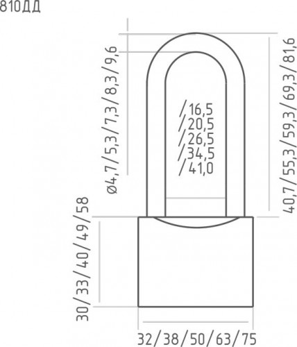 Замок навесной НОРА-М ЗН-810дд с длинной дужкой "Латунь" 63 мм 16885 - изображение 3