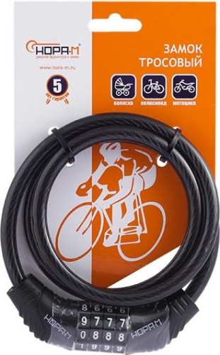 Замок-трос НОРА-М №21 велосипедный, кодовый "Черный" 8х800 мм 18991 - изображение 2