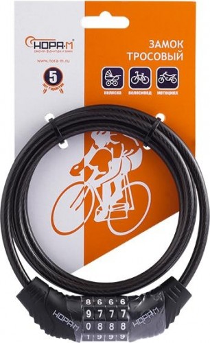 Замок-трос НОРА-М №21 велосипедный, кодовый "Черный" 6х1200 мм 18989 - изображение 2