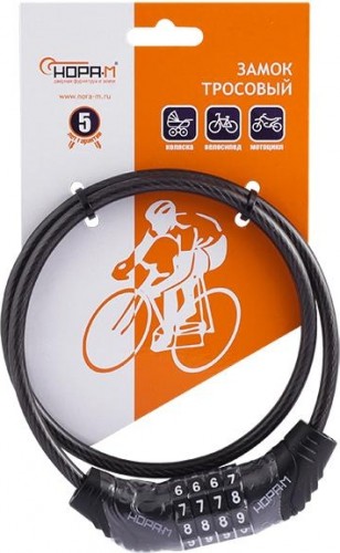 Замок-трос НОРА-М №21 велосипедный, кодовый "Черный" 6х650 мм 18987 - изображение 2