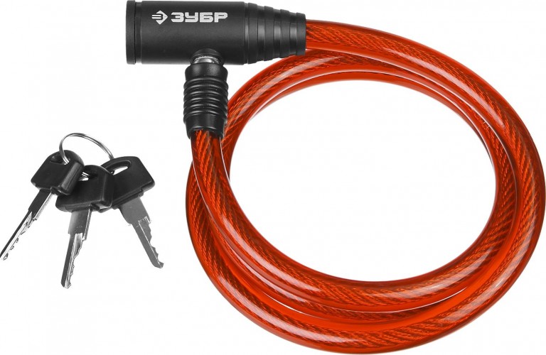 Замок тросовый ЗУБР МАСТЕР 3 ключа в комплекте, длина троса 650мм, d 10мм 37263-65