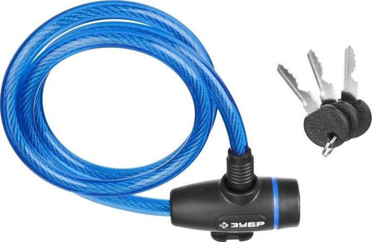 Замок тросовый ЗУБР ПРОФЕССИОНАЛ 3 ключа в комплекте, длина троса 950мм, d 10мм 37261-95