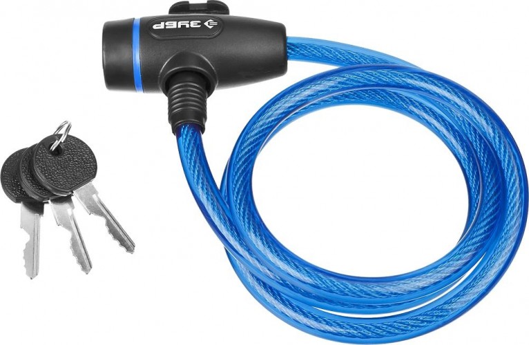 Замок тросовый ЗУБР ПРОФЕССИОНАЛ 3 ключа в комплекте, длина троса 1200мм, d 10мм 37261-120