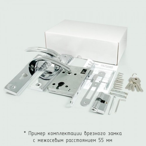 Замок врезной НОРА-М 100-55 цилиндровый комплект с ручками "Матовый хром/Хром" 16915 - изображение 2