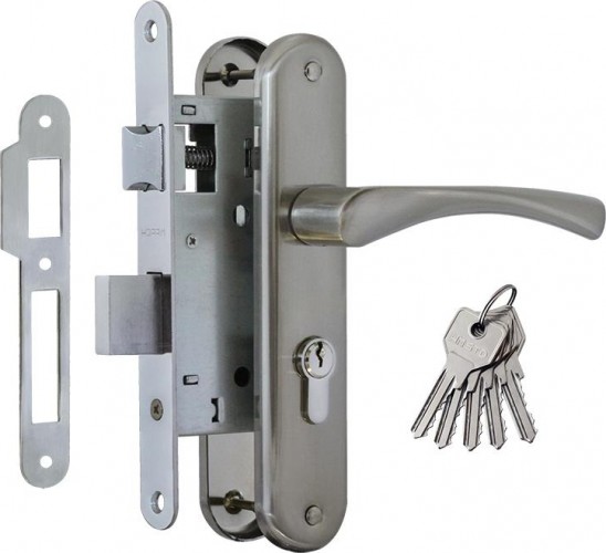 Замок врезной НОРА-М 100-55 цилиндровый комплект с ручками "Матовый хром/Хром" 16915