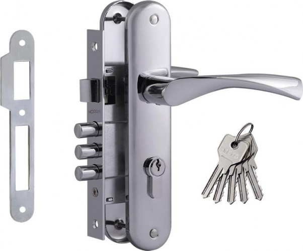 Замок врезной НОРА-М 100-62 цилиндровый комплект с ручками "Хром" 17014