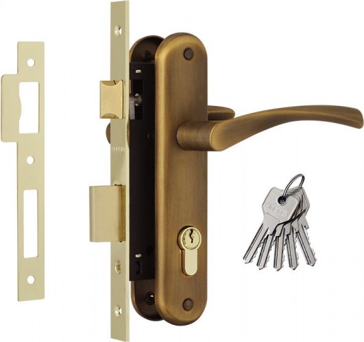 Замок врезной НОРА-М 100-70 Л цилиндровый комплект с ручками "Матовый кофе" 16139