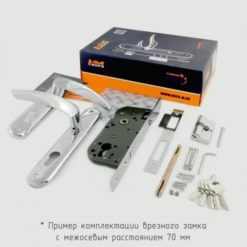 Замок врезной НОРА-М 100-70 Л цилиндровый комплект с ручками "Золото" 8245 - изображение 2