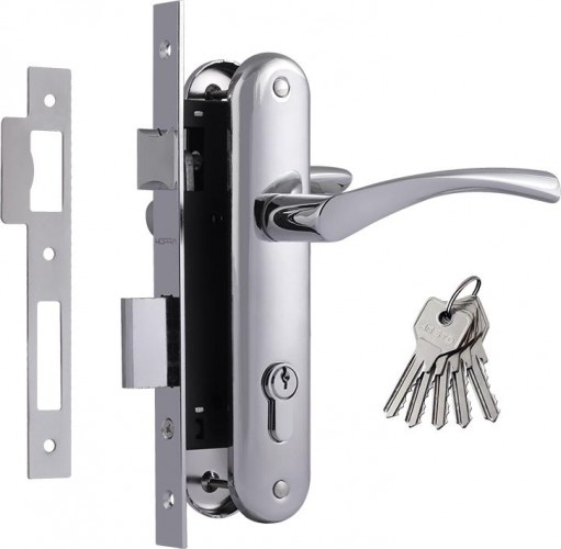 Замок врезной НОРА-М 100-70 Л цилиндровый комплект с ручками "Хром" 8246