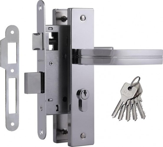 Замок врезной НОРА-М 106-55 цилиндровый комплект с ручками "Хром" 16916