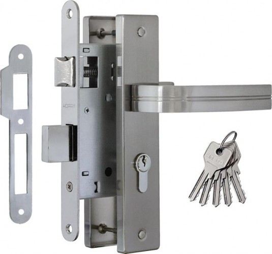 Замок врезной НОРА-М 106-55 цилиндровый комплект с ручками "Матовый хром/Хром" 16919