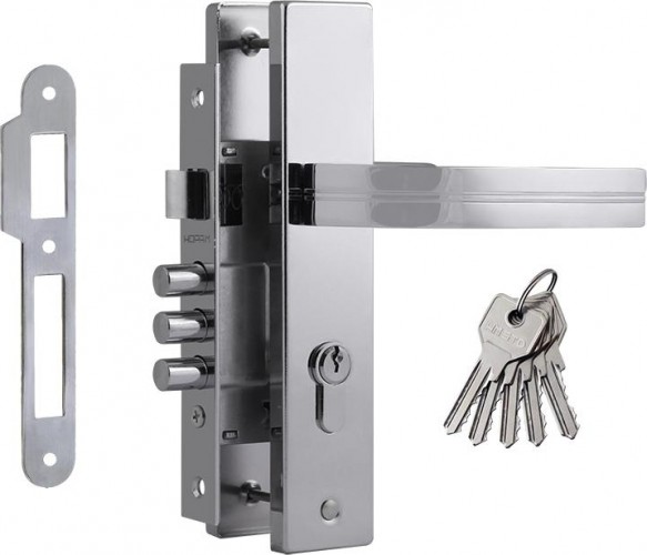 Замок врезной НОРА-М 106-62 цилиндровый комплект с ручками "Хром" 17020