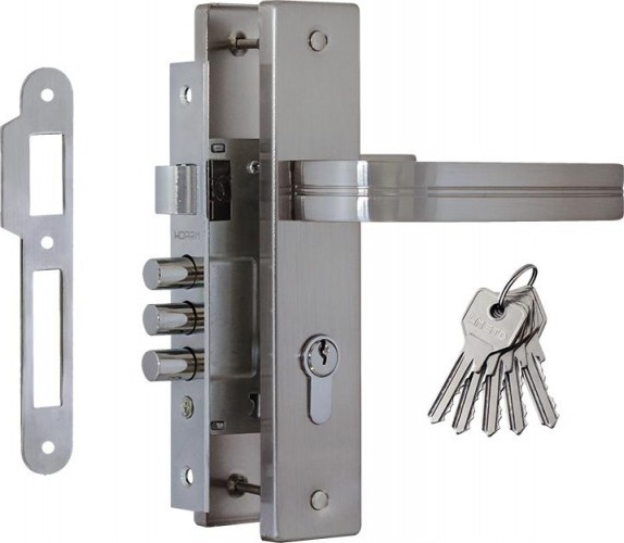 Замок врезной НОРА-М 106-62 цилиндровый комплект с ручками "Матовый хром/Хром" 17017