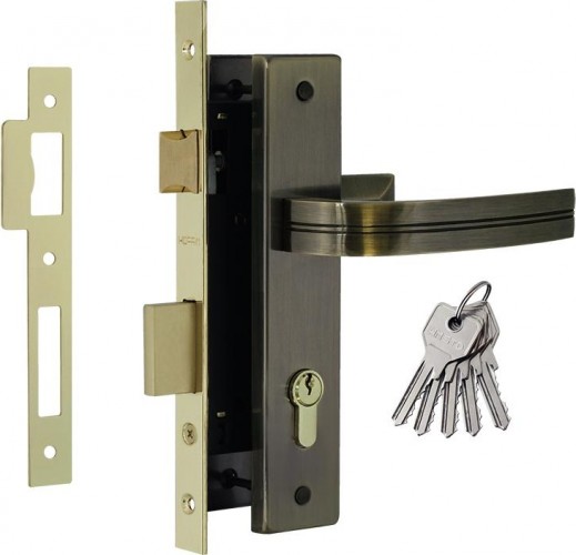 Замок врезной НОРА-М 106-70 цилиндровый комплект с ручками "Старая бронза" 17025