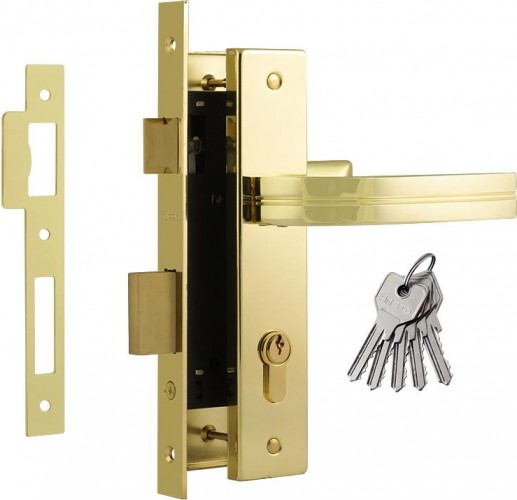 Замок врезной НОРА-М 106-70 цилиндровый комплект с ручками "Золото" 16990